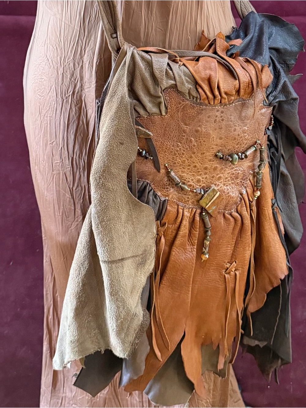 Erda Leather Handcrafted Brown Leather Fringe Bag- Rustic Boho Style